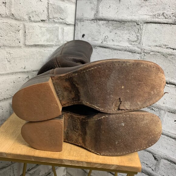 Frye Vintage 70s Campus Boots 7 Brown Distressed Leather Boho Chunky Block Heel - Picture 10 of 16